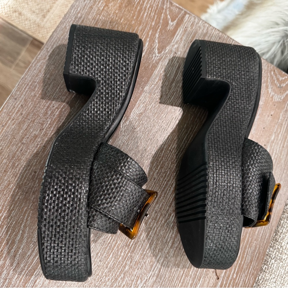 Nordstrom Courtney Black Woven Buckle Platform Slide Sandals Mules 7M - Picture 5 of 5